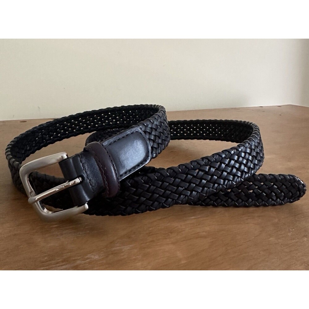 Talbots Black Leather Braided Woven Belt 40-44 USA Preppy Business